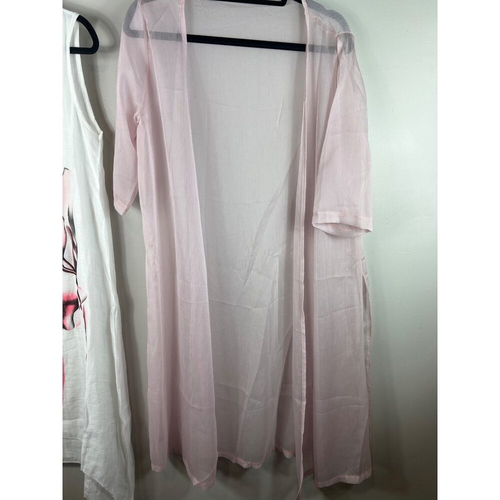 Dress Lounge wear White Tank Pullover Sleeveless Floral Pink Short w/ Robe Small - Picture 3 of 6